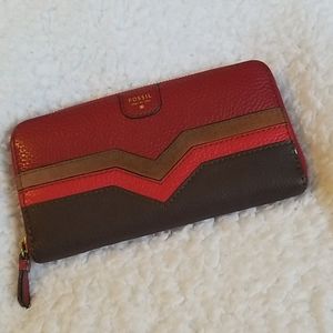 FOSSIL Chevron Leather Wallet Retro
